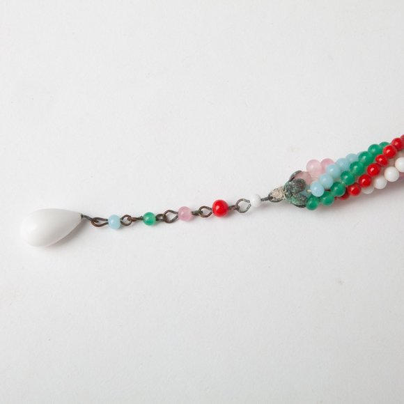 Vintage Beaded Choker Necklace Red Green Light Blue Pink White Glass Beads - Picture 2 of 12